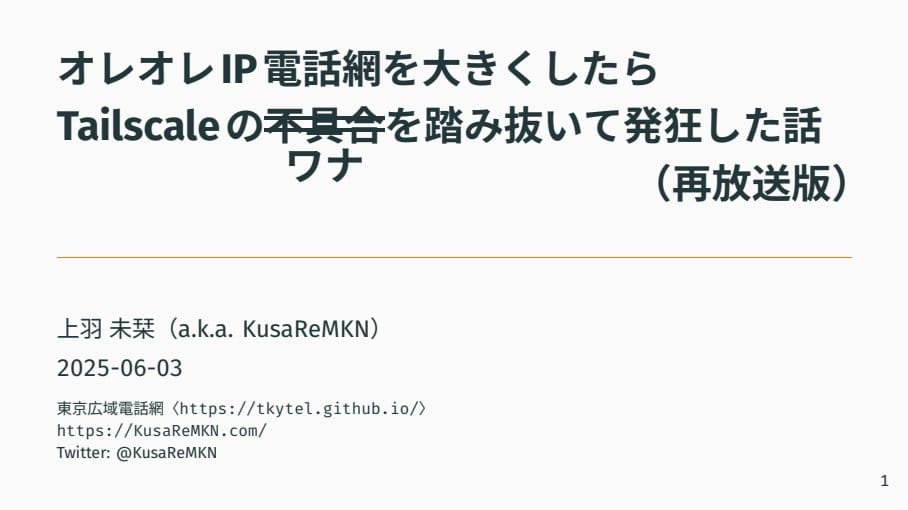オレオレIP電話網を大きくしたらTailscaleのワナを踏み抜いて発狂した話（再放送版）のサムネイル