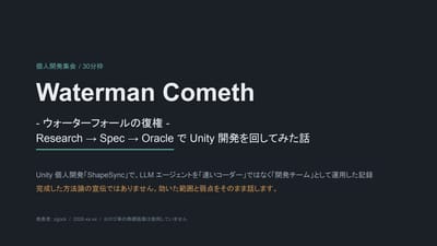 Waterman Cometh / Research→Spec→OracleでUnity開発を回してみた話のサムネイル
