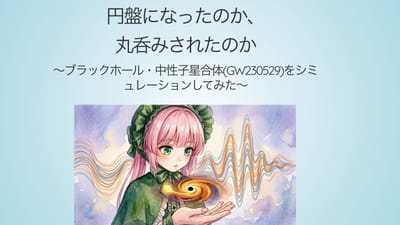 円盤になったのか、丸呑みされたのか —　〜ブラックホール・中性子星合体(GW230529)をクラウドでシミュレーションしてみた〜のサムネイル